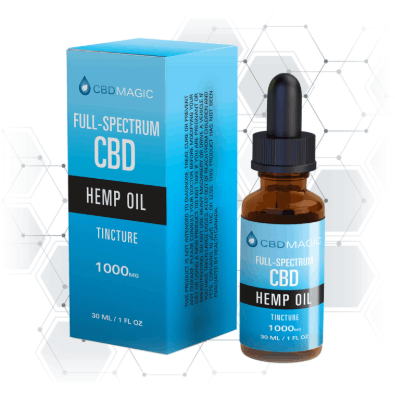 Bottle of CBD oil, box